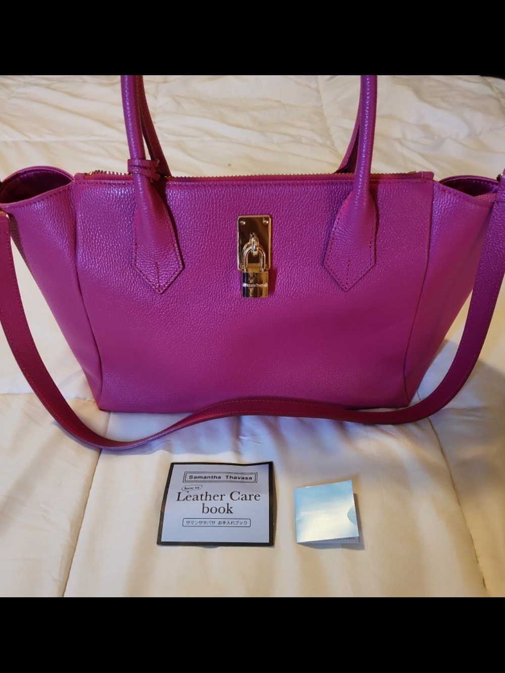 Samantha Thavasa Fuchsia Leather Tote Bag